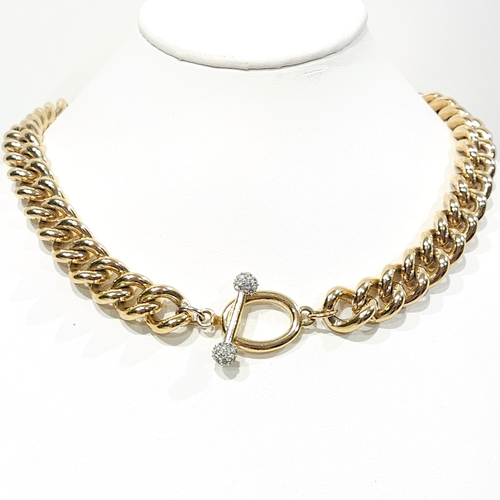 Vintage Givenchy Crystal Ball Toggle Chunky Gold Miami Cuban Chain Necklace